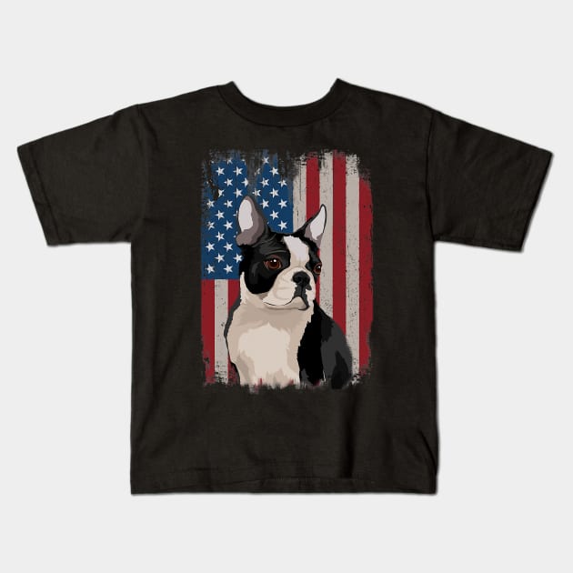 Boston Terrier American Flag Patriotic 4Th Of July Kids T-Shirt by eldridgejacqueline